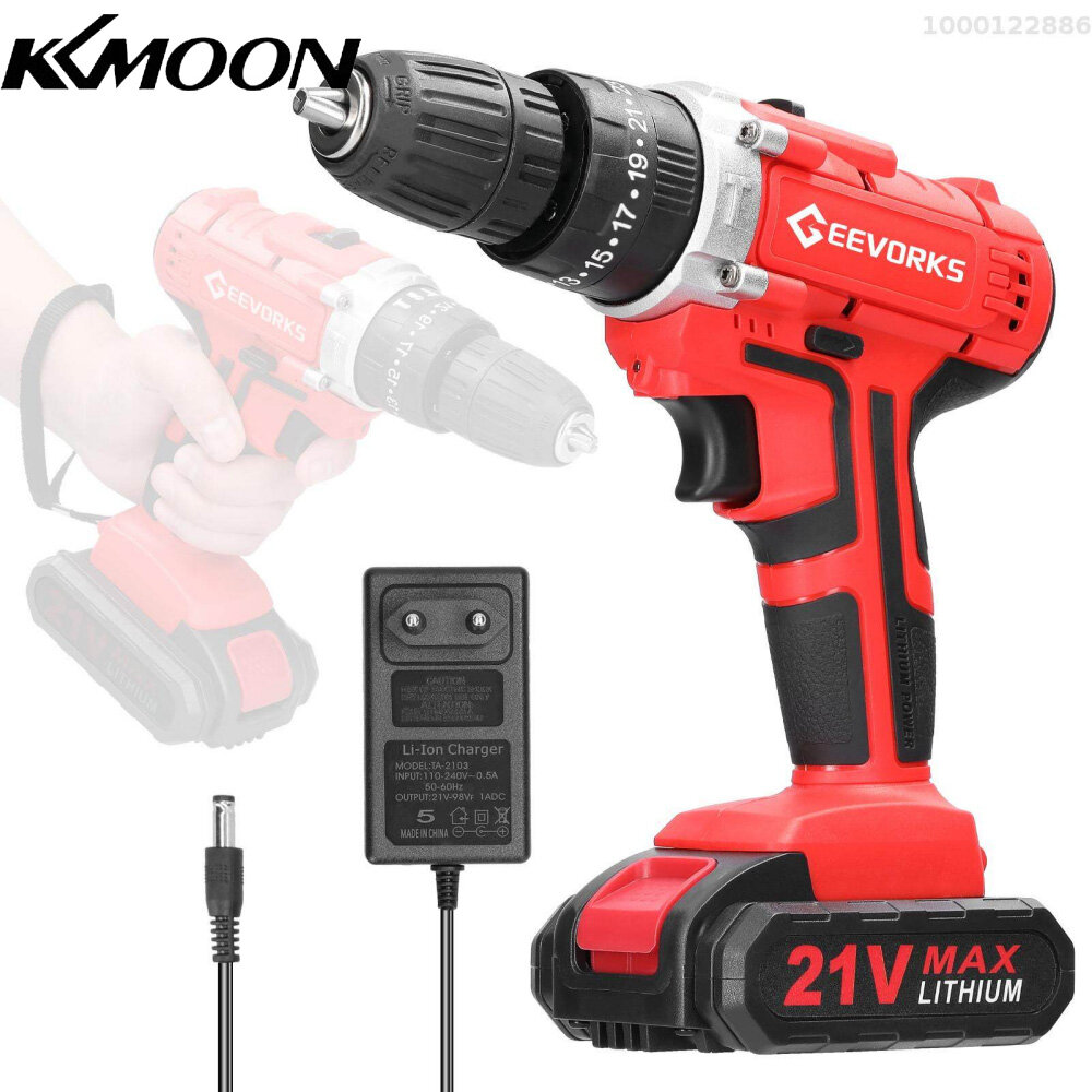 KKmoon Household Multifuctional 21V Electric Drill 3 Working Modes 2 Speed Control Stepless Speed Regulation Rotation Ways Adjustment 25 Gears of Torques Adjustable Lithium Screwdriver