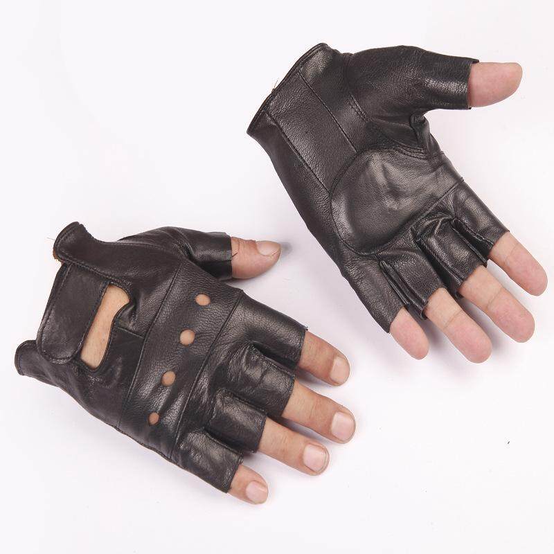 MENS COWHIDE LEATHER FINGERLESS DRIVING MOTORCYCLE BIKER GLOVES NEW XS-3XL