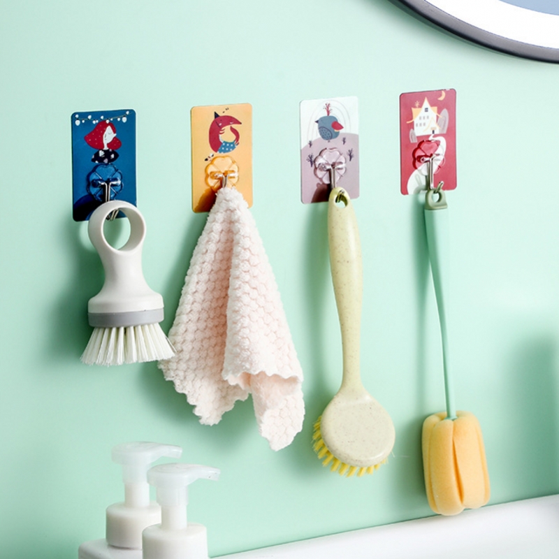 4pcs Cartoon Strong Glue Hook Kitchen Bathroom Hanger Hook Punch-free Seamless Hooks