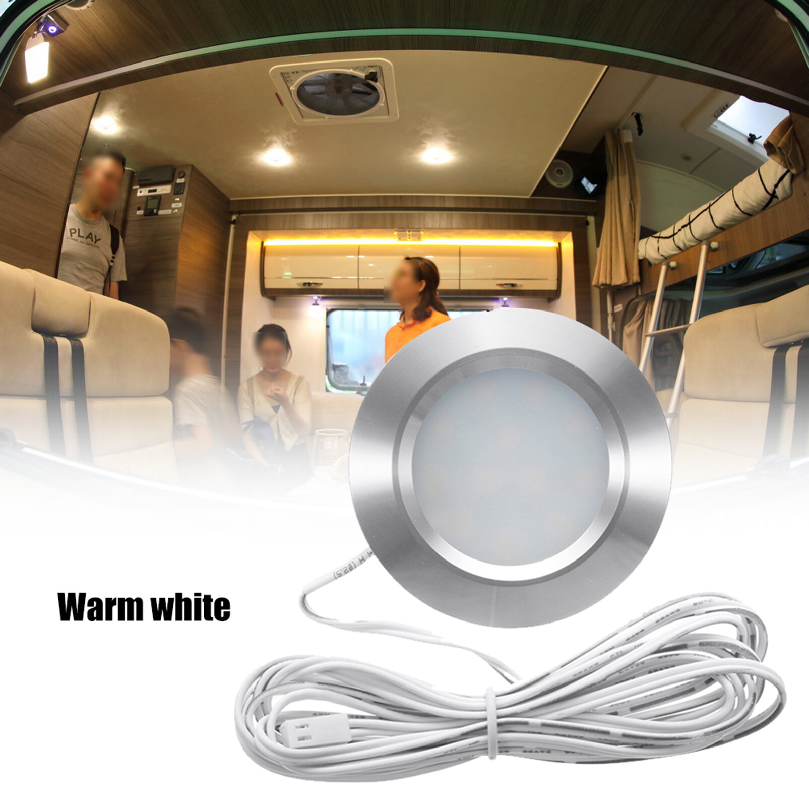 Recessed 12LED RV Boat Recessed Ceiling Light 12V L-ed Lights Round Shape Ultra-Thin Camper Interior Lighting Small Downlight with Cable