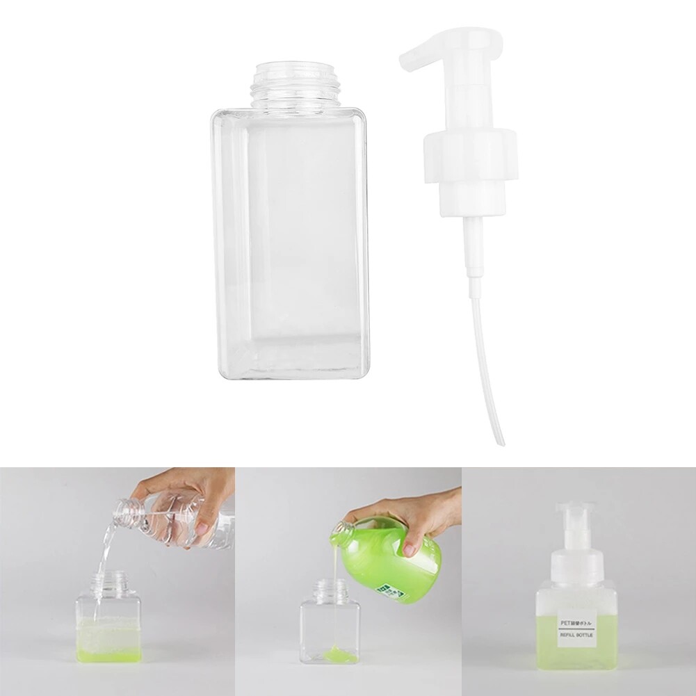 Chai Đựng Xà Phòng Bọt Nhựa Hình Vuông 250Ml/450Ml/Chai Rỗng Bơm Tạo Bọt Xà Phòng/Chai Nhựa Trong Suốt Du Lịch/Bơm Bọt Gel Tắm Lỏng