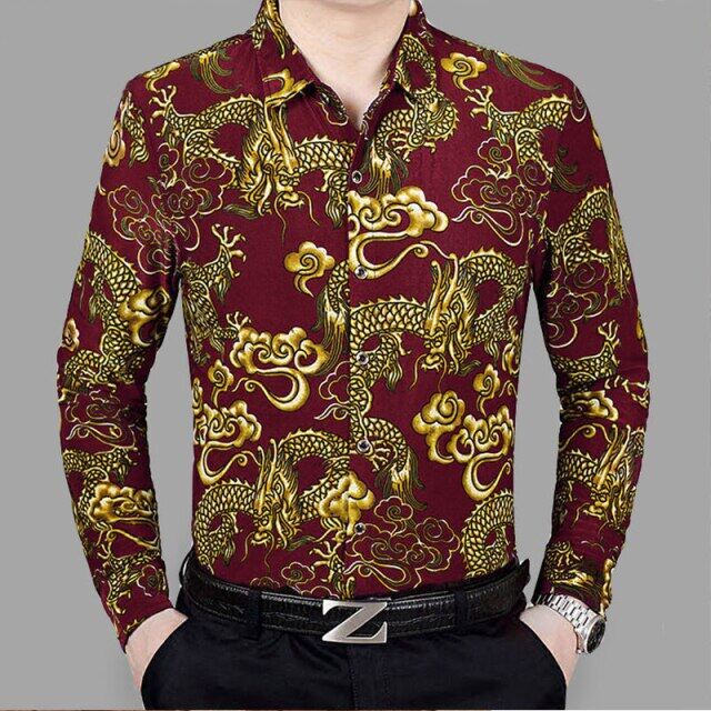 Dragon Long Sleeve Shirt Men Button Up Shirt Fashion Business Clothing 👔👔
