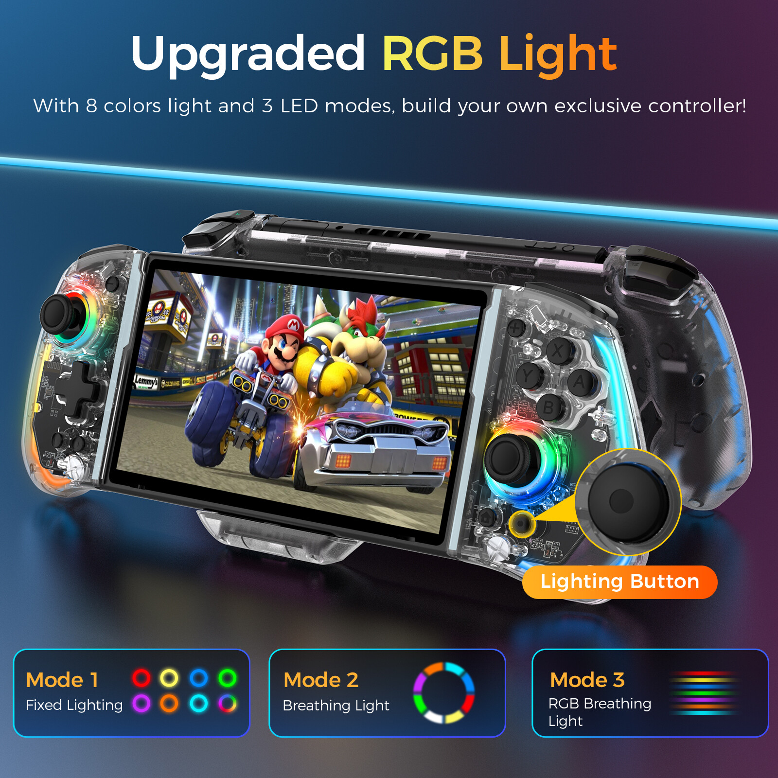 IINE Switch Handheld Controller One-Piece Joypad Controller with Hall Effect Joystick, RGB Light/Motion Control for Nintendo Switch/OLED