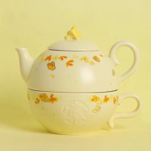 Starbuck Mid-Autumn Festival Three-dimensional Golden Osmanthus Scattered Yellow Petals Ceramic Teapot Mug Set Ceramic Coffee