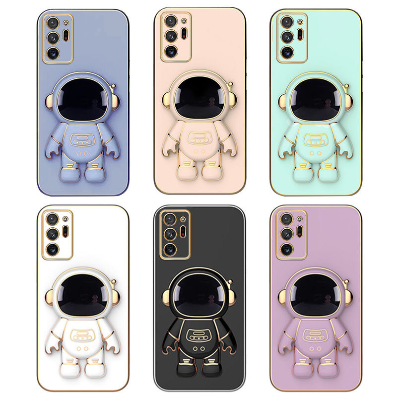For Samsung Galaxy Note20 Ultra / Note20 / Note10 Plus / Note10 / Note9 / Note8 Astronaut Bracket Luxury Plating Gold Soft Phone Cases Cover