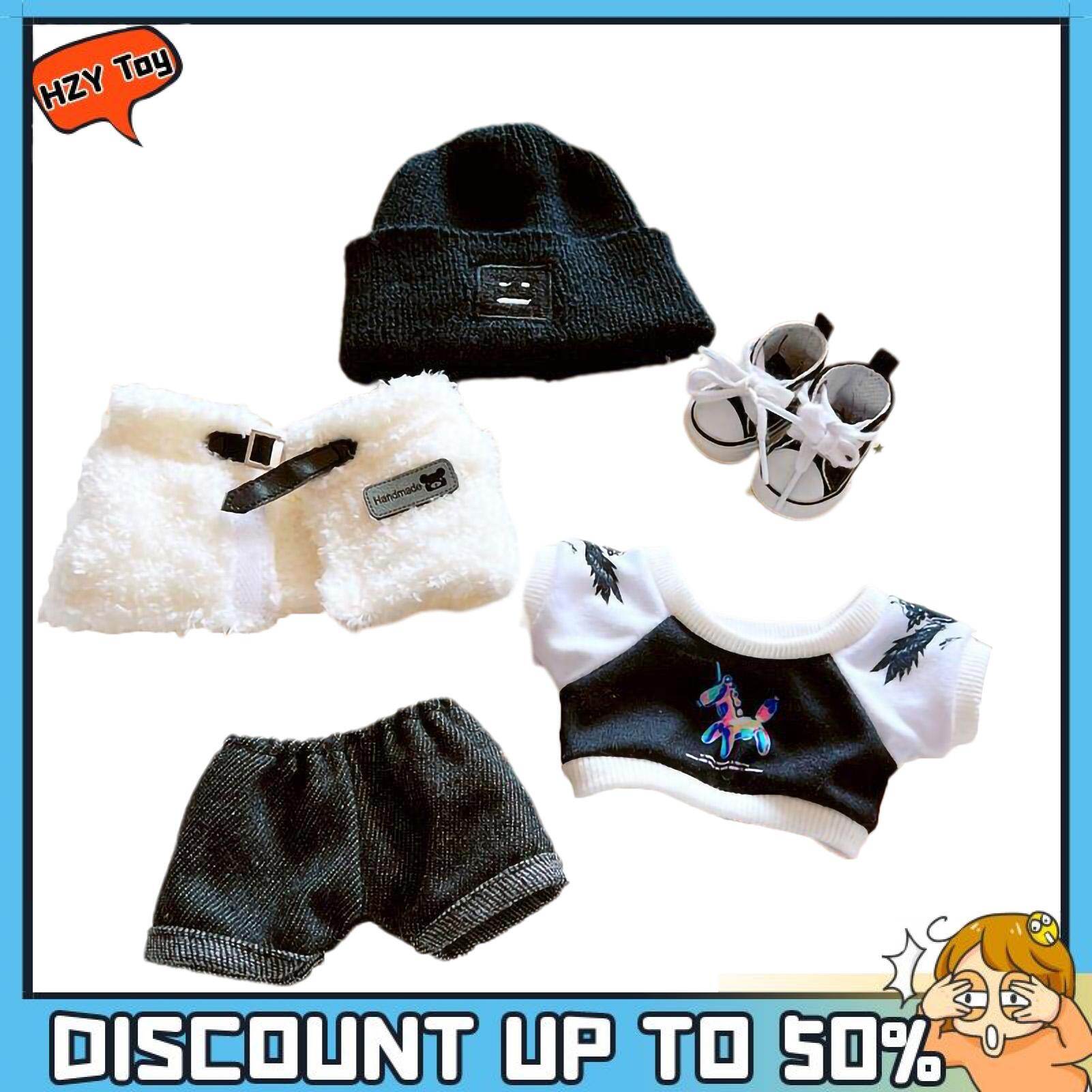 1 Set Idol Doll Clothes Plush Vest Coat Mini Outfit Dressing Props Lovely Hat T-shirt Pants Jacket Four-piece Set for 20cm Doll Doll Outfit Soft