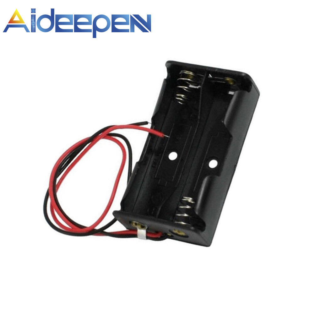 Original Aideepen Plastic Battery Clip Holder Storage Box Case for 2x AA Batteries with Wire