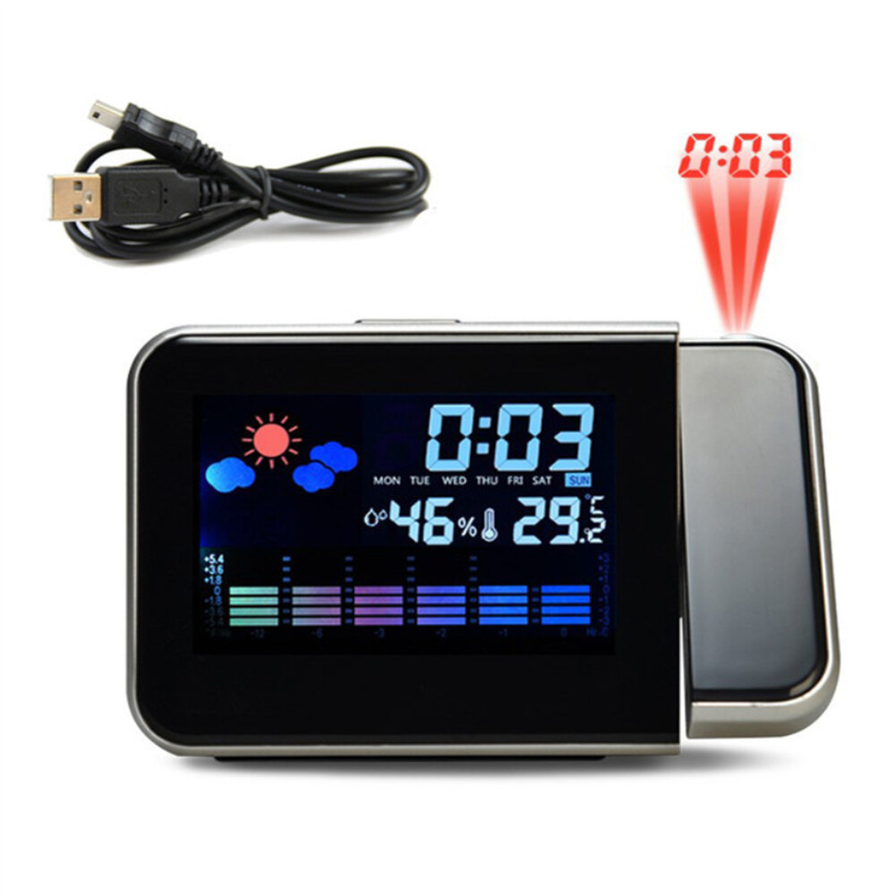 6 In 1 Creative Lcd Digital Projection Alarm Clock Thermometer Hygrometer Desktop Time Projector Led Back Light Nap Alarm