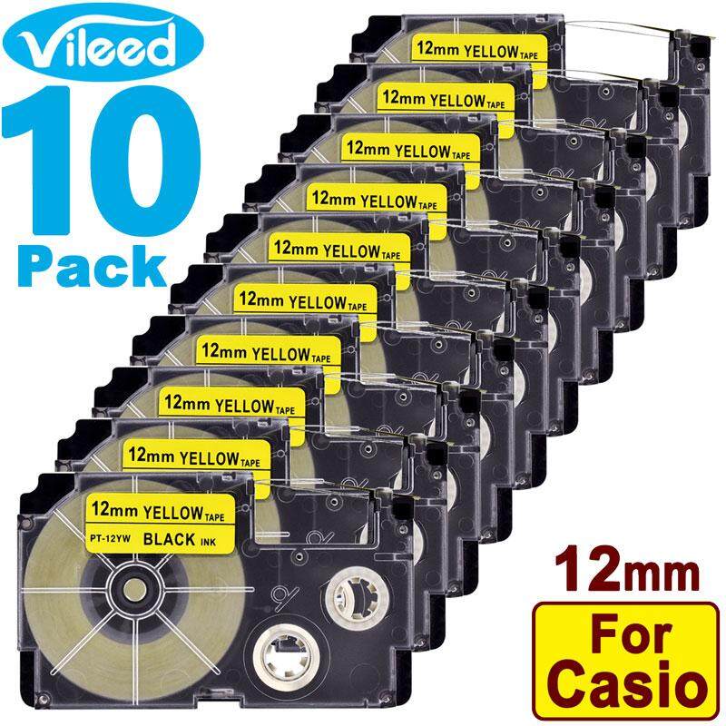 Vileed 10 Pack 12Mm Xr-12Yw Tape Cartridge For Casio Ez-Label