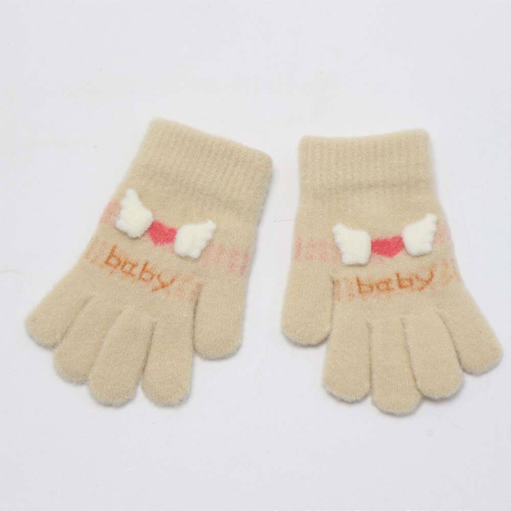 GDSELL Soft 5-12 Years Old Knitted Warm Sport Outdoor Full Finger Gloves Kids Gift Heart Wing Children Gloves Children Thick Mittens