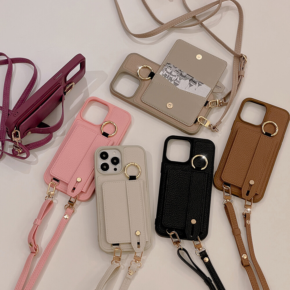 Túi đeo chéo trường hợp đối với iPhone 17 Pro Max 16 Pro 15 iPhone 14 Pro Max iPhone 13/12 Pro Max iPhone 11 16e trường hợp Ví đựng thẻ tín dụng da dây đeo cổ tay khung dây đeo chéo dây ruy băng iPhone trường hợp