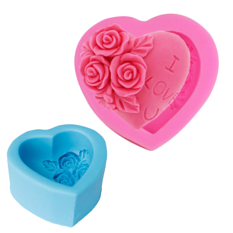 SHOOTHE Fondant Cake Mold Chocolate Pudding Mould Kitchen Gadgets Random Color Silicone Baking Accessories Food Grade I Love You Rose Heart Pattern 1Pcs