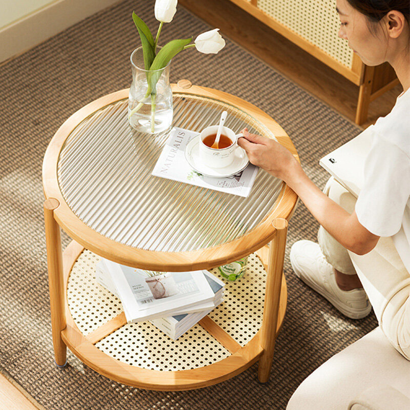 table Round coffee table Tea table simple Living room household manageability Tea table Light luxury modern Solid wood