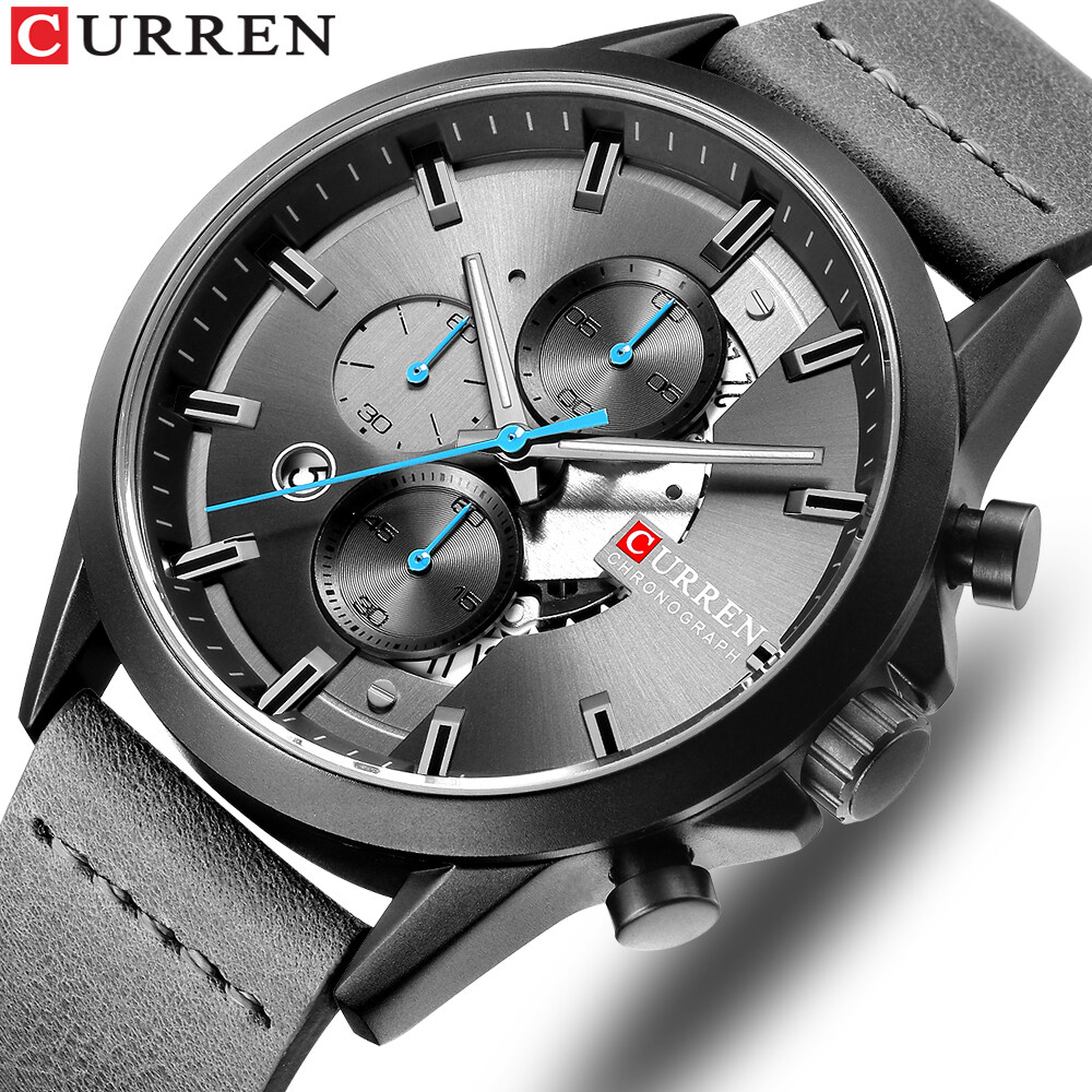 Curren Mens Watches Top Brand Luxury Chronograph Leather Luxury Waterproof Sport Watch Man