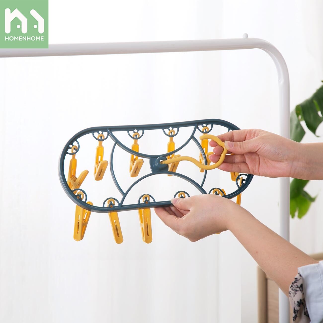 Homenhome Multiple Peg Clothes Drying Rack Multifunctional Baby Underwear Clothes Hanger Windproof Drying Socks Tool for Student Dormitories