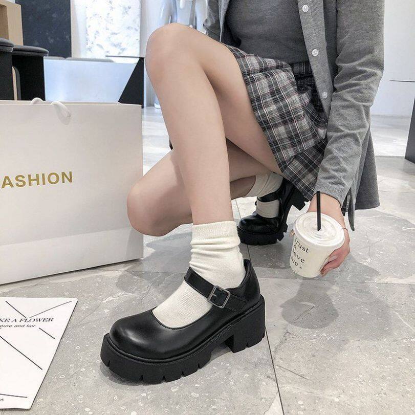 FQC585 Nhật Bản Mary Jane Nữ Giày Đồng Phục JK Đế Dày 2020 Mới Lolita Đệm Xốp Giày Da Nhỏ Hoang Dã Gót Dày Retro giá rẻ