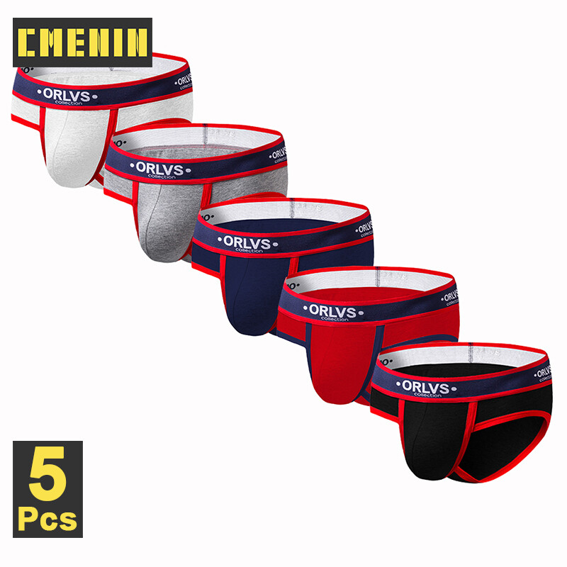 CMENIN ORLVS 5Pcs Cotton Letter Low waist Underwear Men Jockstrap U Convex Briefs Mens Underpants Pouch OR145