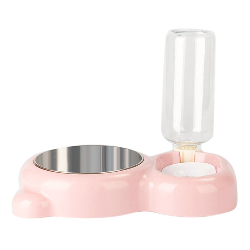 Guai®Bát Đôi Gấu Hoạt Hình Cho Thú Cưng, Hộp Đựng Thức Ăn Cho Chó Mèo Hai Công Dụng Với Chai Nước