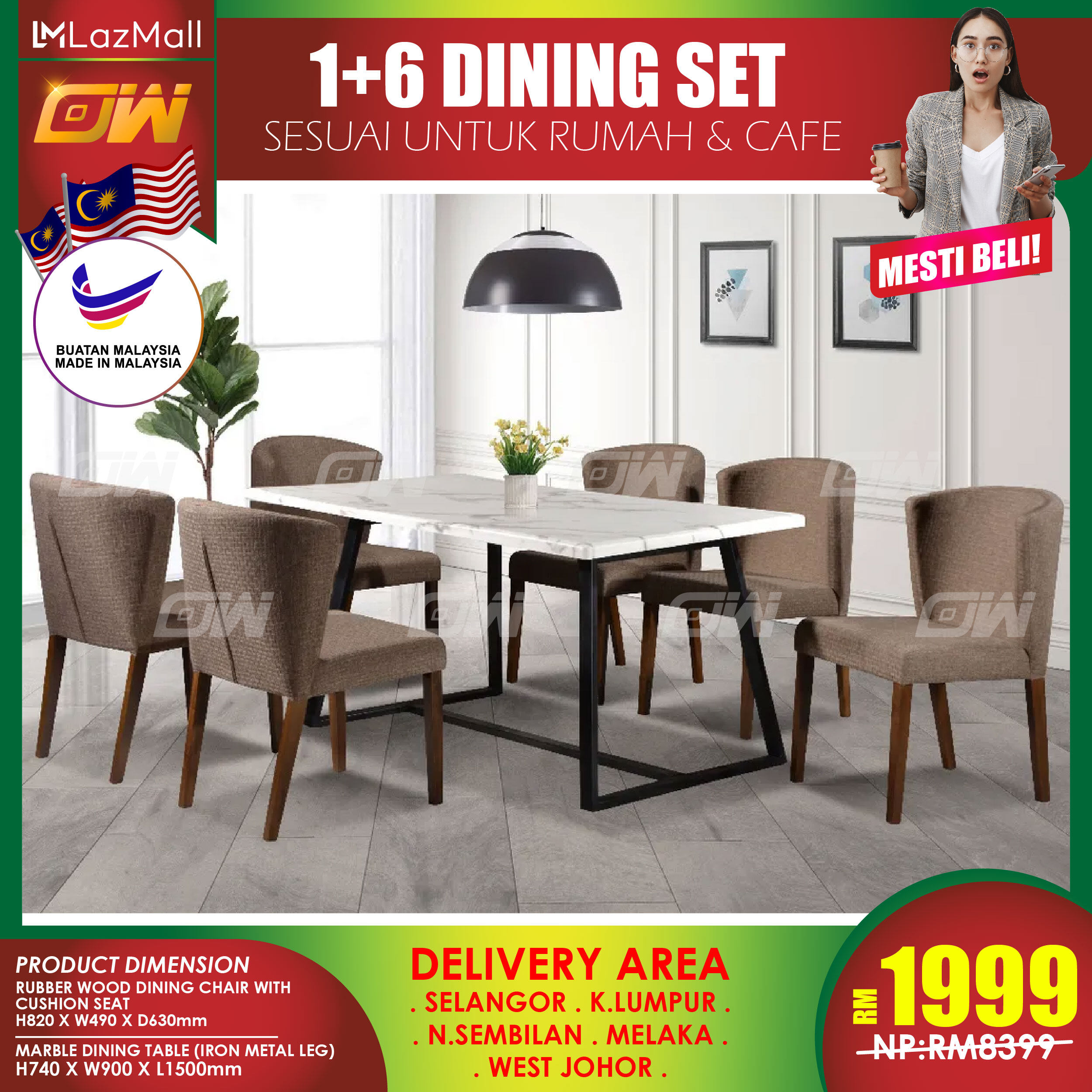 CT305RONT3748 CC18 1+6 Seater Imported Italy Marble Dining Set Kayu ...