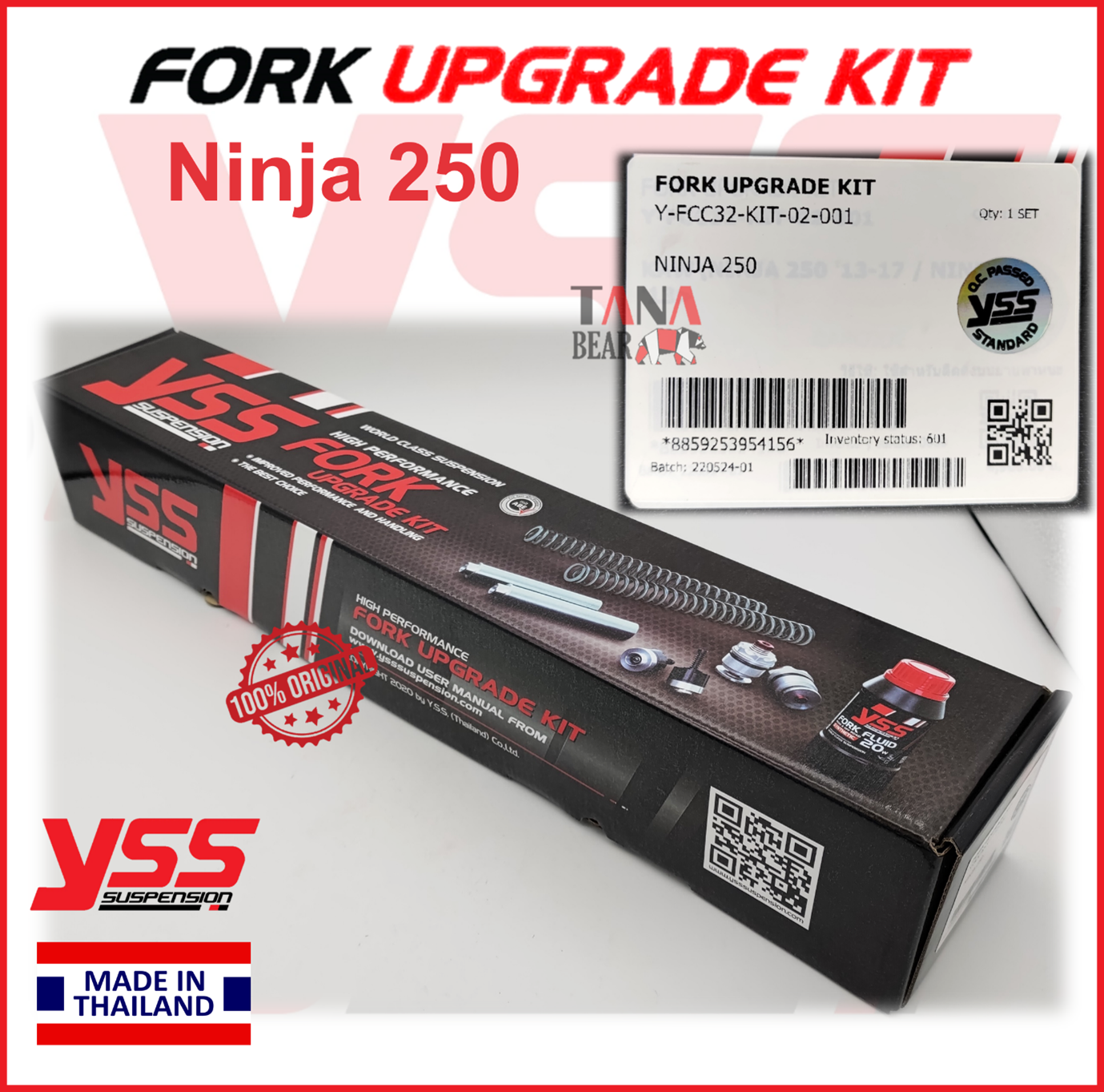 YSS Ninja250 Fork Upgrade Kit (Full Set Adjustable Top Cap Preload