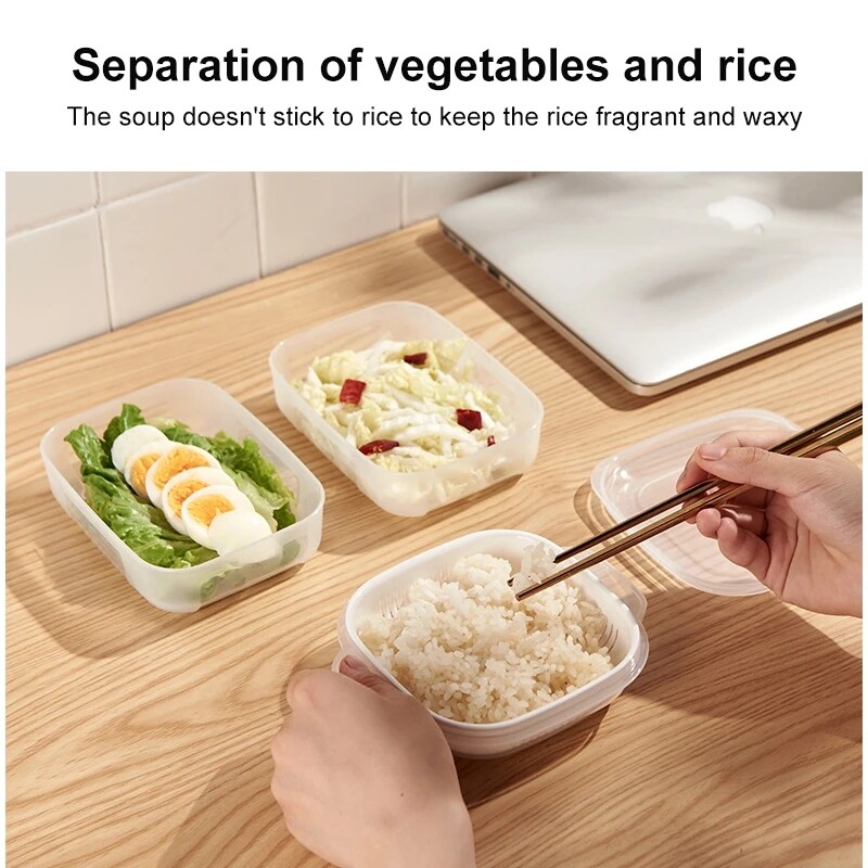 2pcs Rice Sub Packaging Fresh-keeping Box Frozen Heated Microwave Oven Vegetable Rice Separate Rice Sub Packaging Box Kitchen Tools