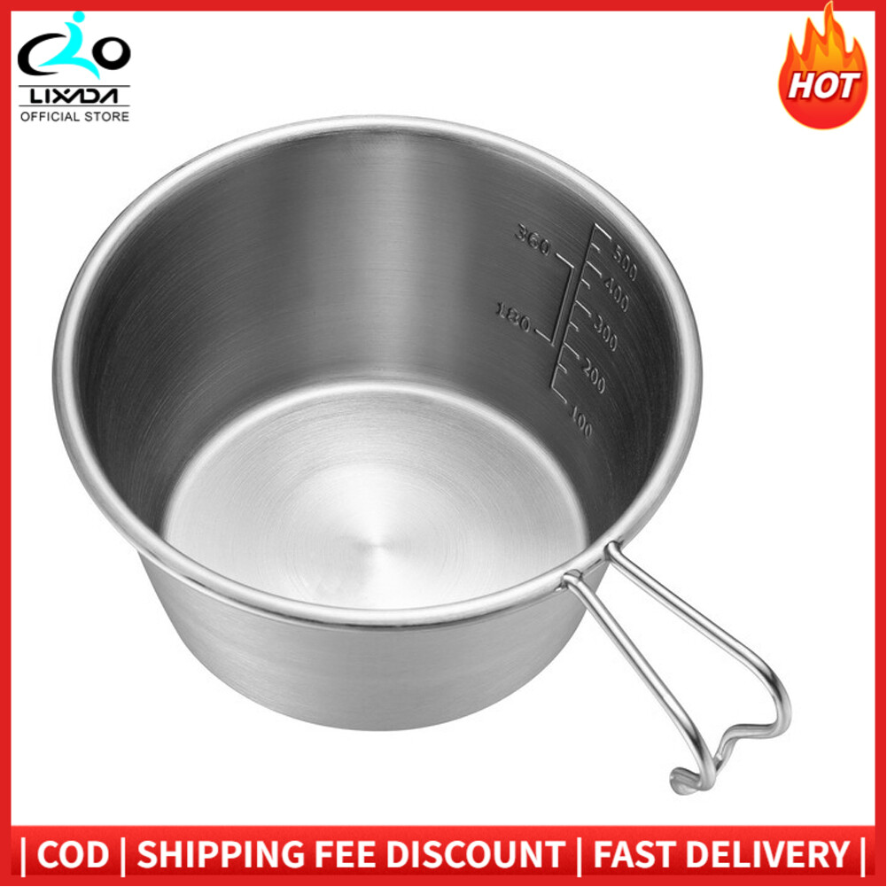 Outdoor Stainless Steel Bowl Camping Cup Portable Tableware Wide Mouth Pot 500ml with Handle for Outdoor Camping Picnic Hiking Backpacking