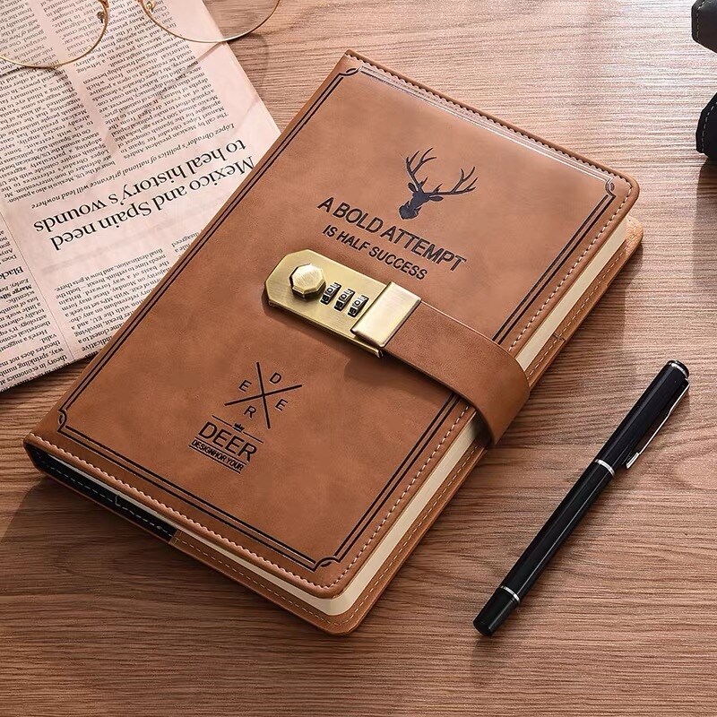 【hot】 Password Notebook 360Pages A5 Personal Diary with Lock Code Thick Notepad Agenda Leather Journals Office Stationery Supplies
