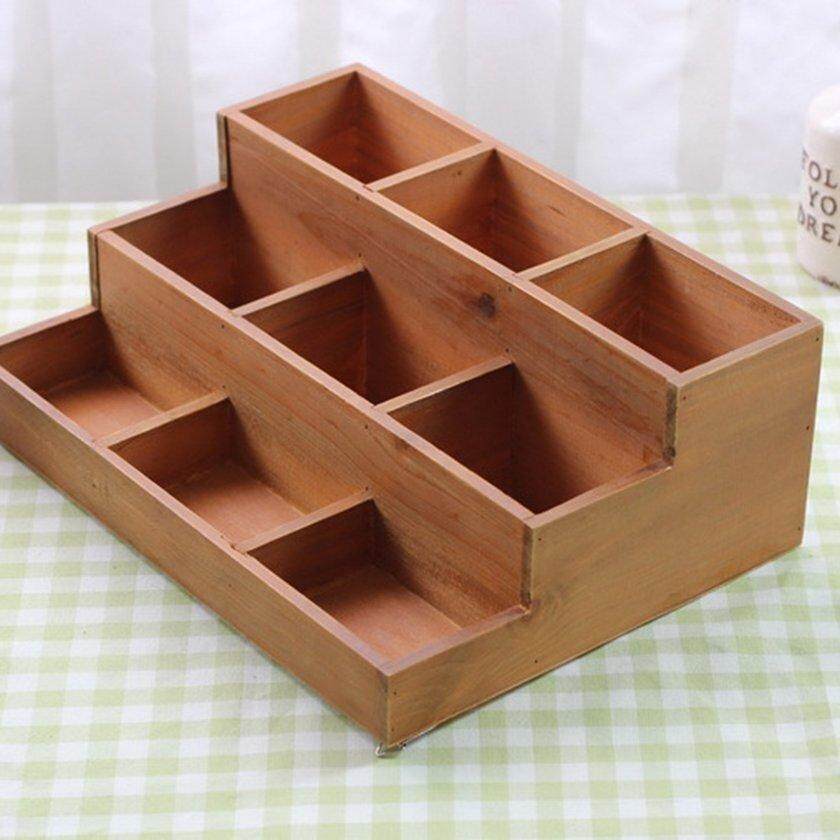 LALOVE Fashion Nine Lattices Trapezium Small Size Practical Wood Display Cabinet