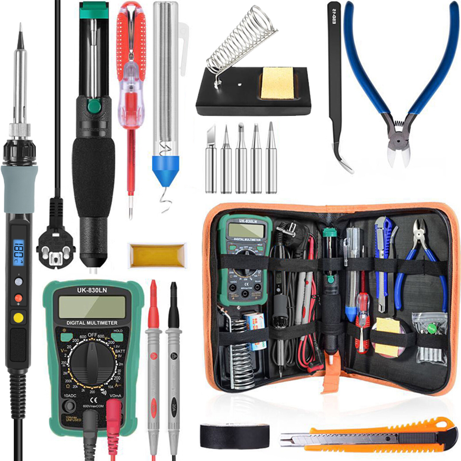 NANWEI 80W Digital 100-480°C Temperature Adjustable Soldering Iron Kit Electric Multimeter Desoldering Pump Professional Welding Tool Set