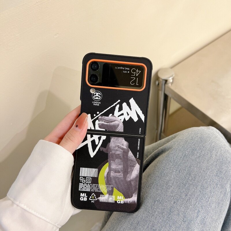 Samsung Galaxy Z Flip 3 Case Fashion Doodle Fold Case for Z Flip3 Hard Protector Four Corners Anti-drop Phone Cover