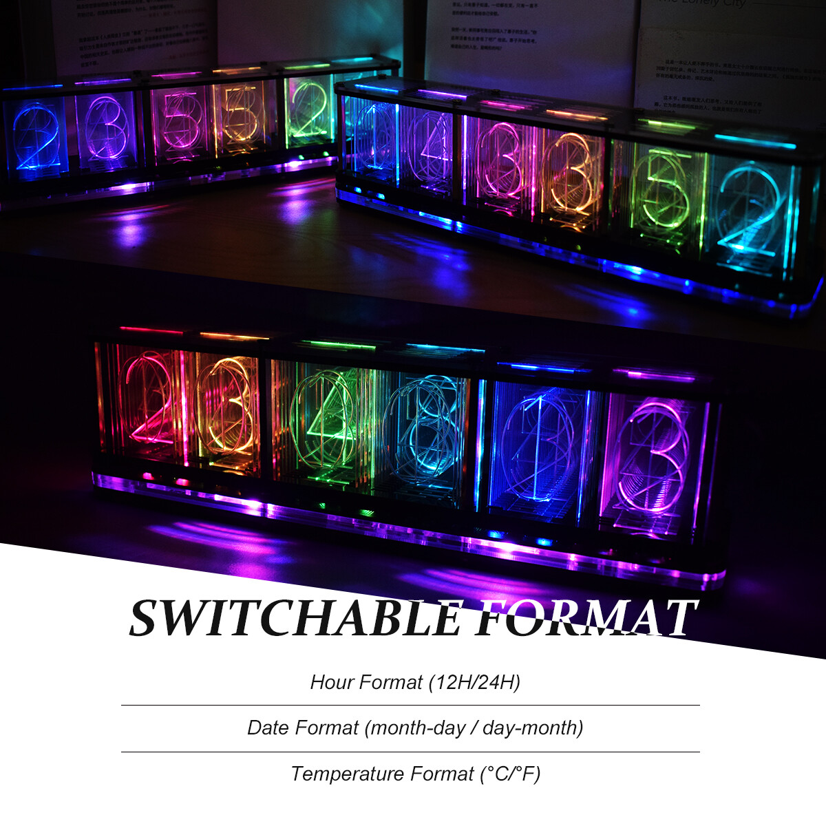 DS3231 Digital LED Alarm Clock Large Font 6-digit Display Electronic Clock Bulk Music Spectrum Display Clock Module Featuring Time/Temperature/Date/Week/Alarm/Countdown/Voice Wake-Up
