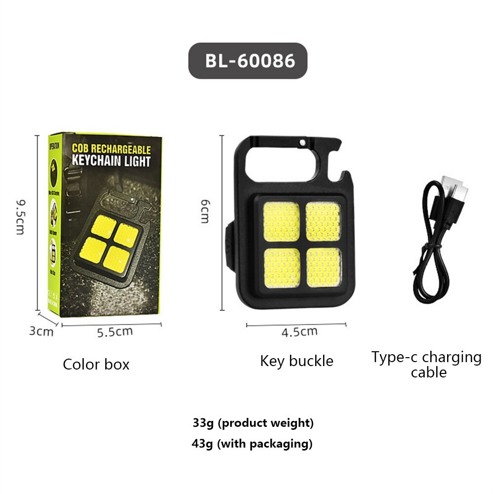 Flashlight Usb Rechargeable Torch Light Keychain Led Working Lamp Highlight Cob Light Outdoor Camping Lighting Light