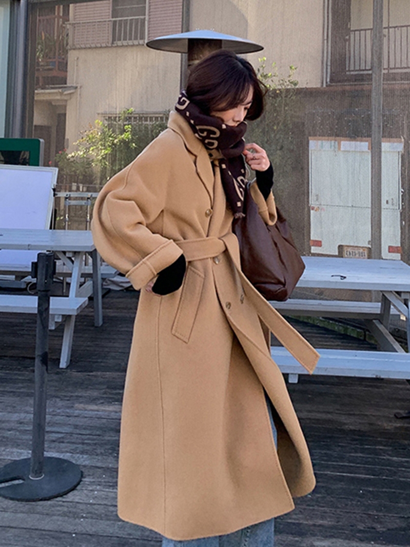 IEF Áo Khoác Len Nữ Dáng Dài Trung Bình 2024 Camel Hepburn