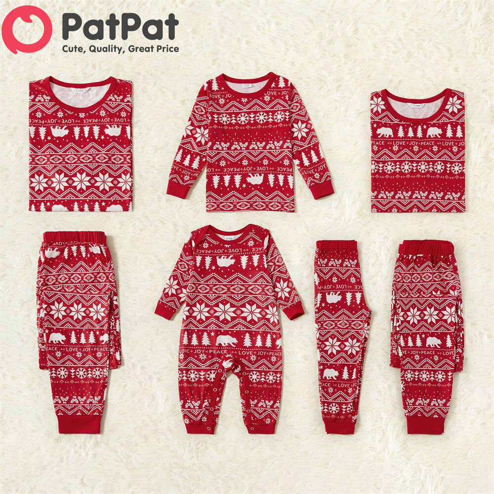 PatPat Family Look Traditional Christmas Print Family Matching Pajamas Sets (Flame resistant） for Baby Kids Mom Dad