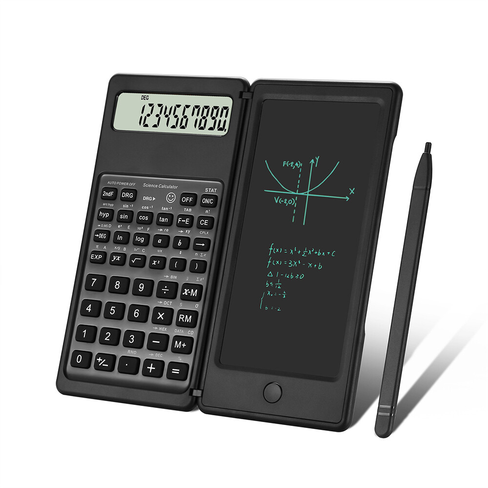 VAORLO Foldable 2 IN 1 Scientific Digital Calculators 10 Digits LCD Display Desktop Calculators With 6 Inch Writing Tablet Support Stylus Pen Erase Button Lock For School College Office Business