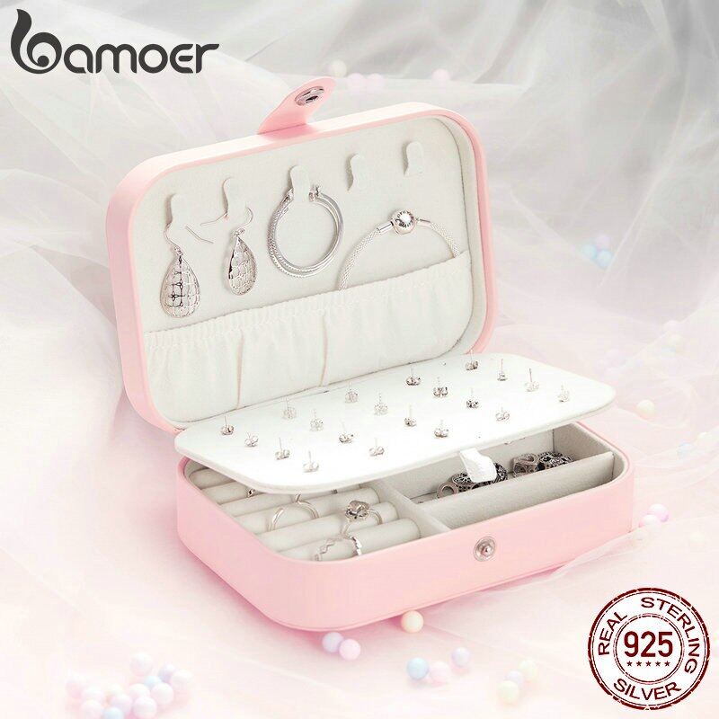 BAMOER Hộp Đựng Trang Sức Bằng Da PU Đa Năng Màu Hồng Hộp Đựng Hộp Trưng Bày Nhẫn Hộp Đựng Cho Nữ Chỉ Có Lồng BZ0065