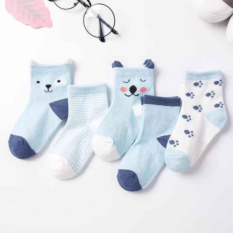 5 pairs/set 100% Cotton Baby Boys Girls Socks Soft Breathable Ankle Socks Bear Dog Design Ankle Socks 0-1-3-7 years