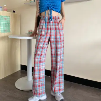 tartan straight leg trousers