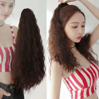 Chocolate Color Wig Ponytail Female Fluffy Long Curly Hair Hiphop
