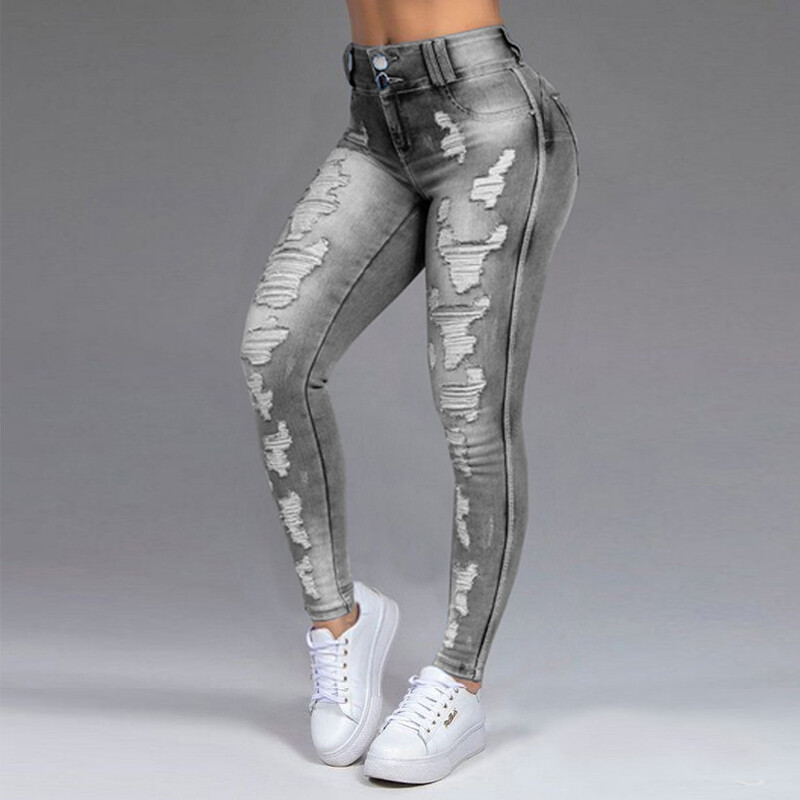 Davidso New Women's Jeans Stretch Ripped Skinny Black Denim Jean Sexy Woman Office Fashion High Waist Pencil Pants