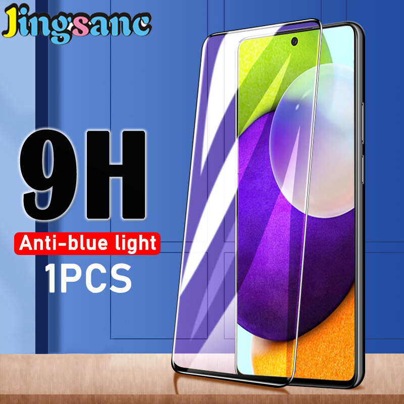 Jingsanc 1 PCS For Samsung Galaxy A52/A52 5G/A52s 5G/A32 4G/A72/A32 5G/A22 4G/A22 5G/M22/M32 Full Cover Anti-Blue Light Tempered Glass 9H Hardness Anti Fingerprin Screen Protector Film