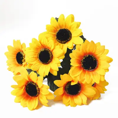 J&E 1 Bouquet 7 Heads Artificial Sunflower Faux Silk Flowers Home Wedding Decor