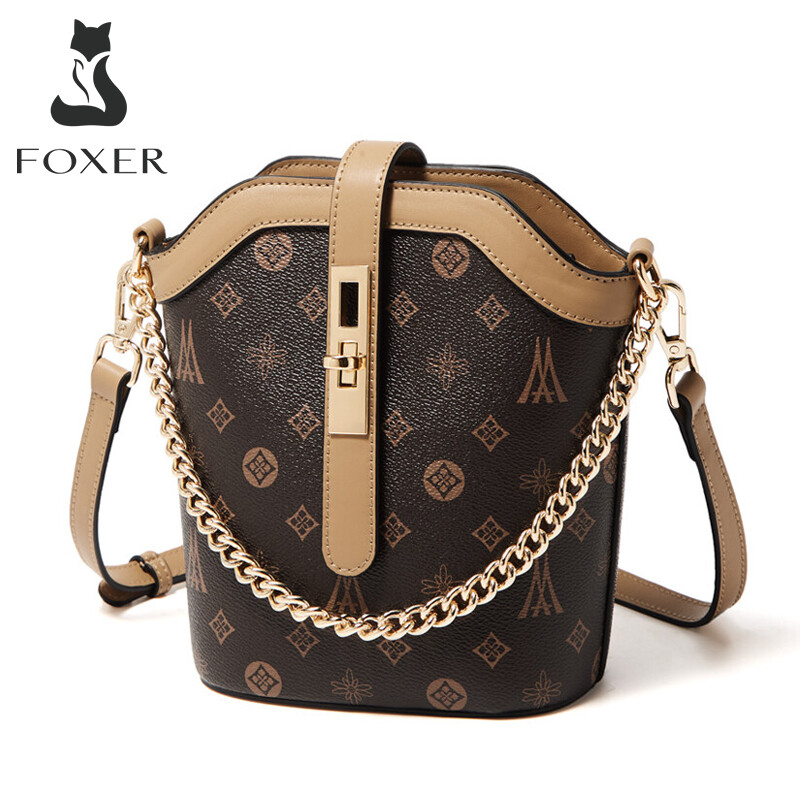 FOXER PVC Leather Small Crossbody Bags for Women Ladies Shoulder Bags Women's Top-handle Bags with Adjustable Strap Girls Satchel Womens Designer Chain Purses and Handbags