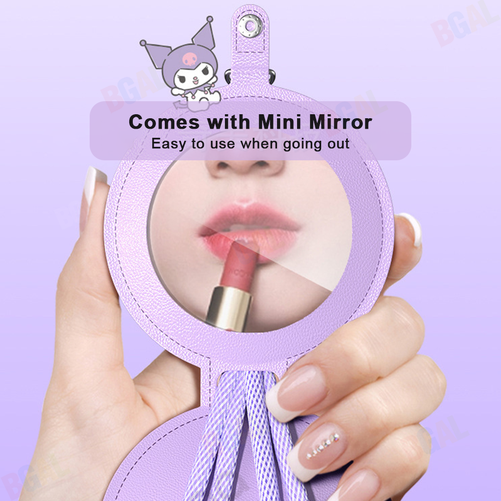 (66W)100% Authentic Sanrio Accessories 3 in 1 Charging Cable with Mirror & Keychain Kuromi USB Cable Type C Lightning Cable Retractable Micro USB Cable Fast Charging for iOS and Android Smartphone Birthday Gift Cinnamoroll AQ7
