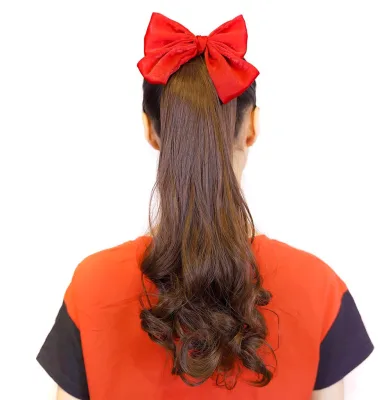 48cm Synthetic Ponytail Bow Long Curly Ponytail Clip in Hair Extension Natural False Hairpieces Wigs for Women
