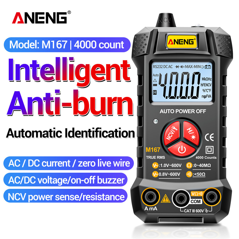 ANENG Đồng Hồ Vạn Năng Kỹ Thuật Số Thông Minh M167 Vôn Kế Tự Động Nhận Diện 4000 Đếm Ampe Kế Bút Kiểm Tra Điện Có Đèn Nền Màn Hình LCD Đèn Pin Điện Áp AC DC/Điện Trở Dòng Điện Kiểm Tra Dây Trực Tiếp