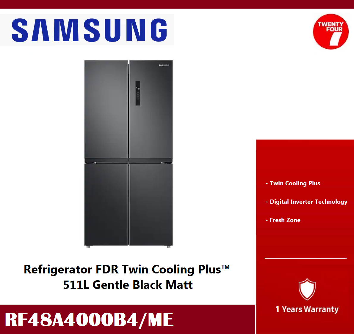 [ Delivered by Seller ] SAMSUNG 511L RF48A4000B4 4 Door SidebySide