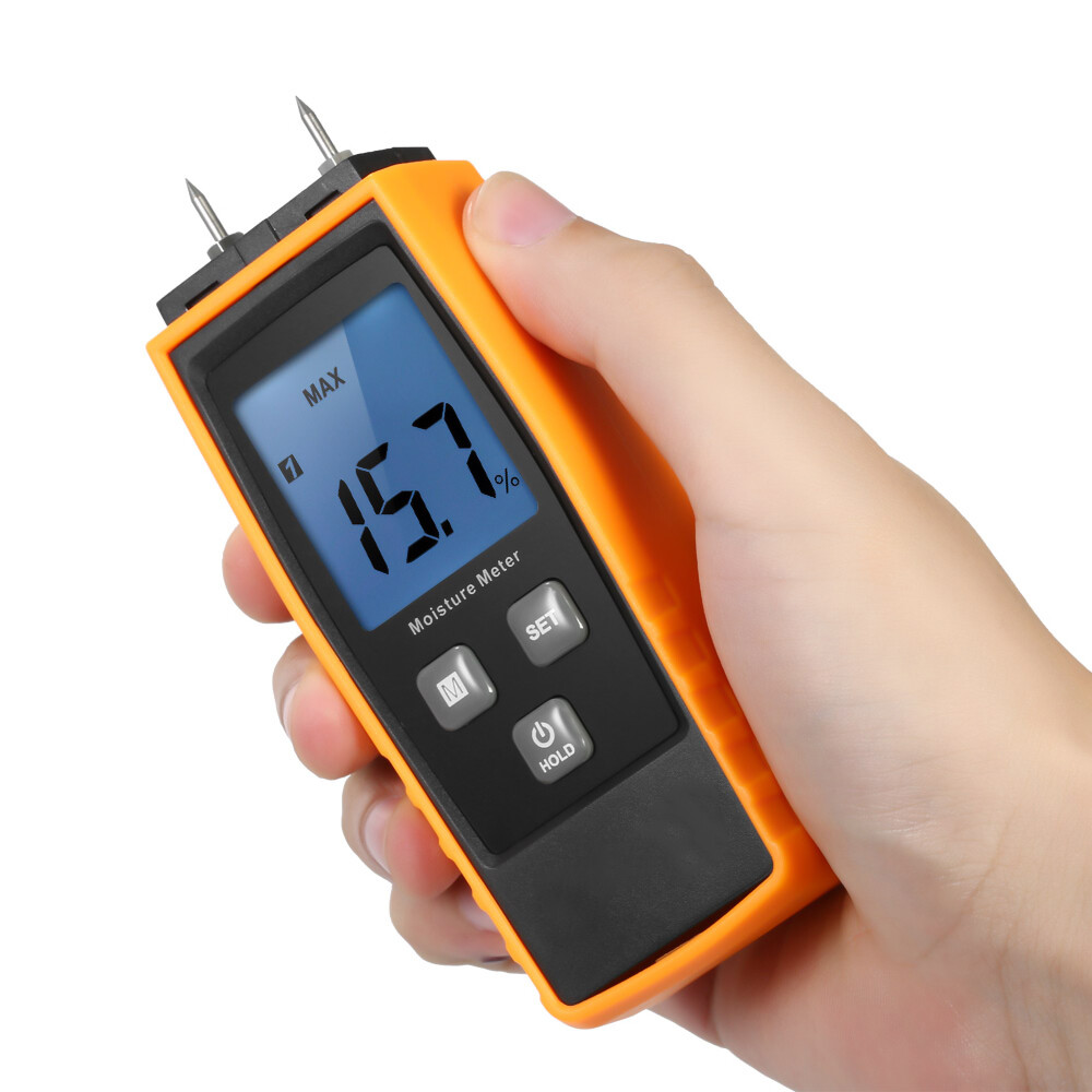Handheld Mini Moisture Meter Digital LCD Lumber Damp Meter Wood Moisture Detector Humidity Tester for Timber Wood Drywall Plants Sheetrock Brick Mortar Concrete with 2 Pin Probe Range 0%~80%