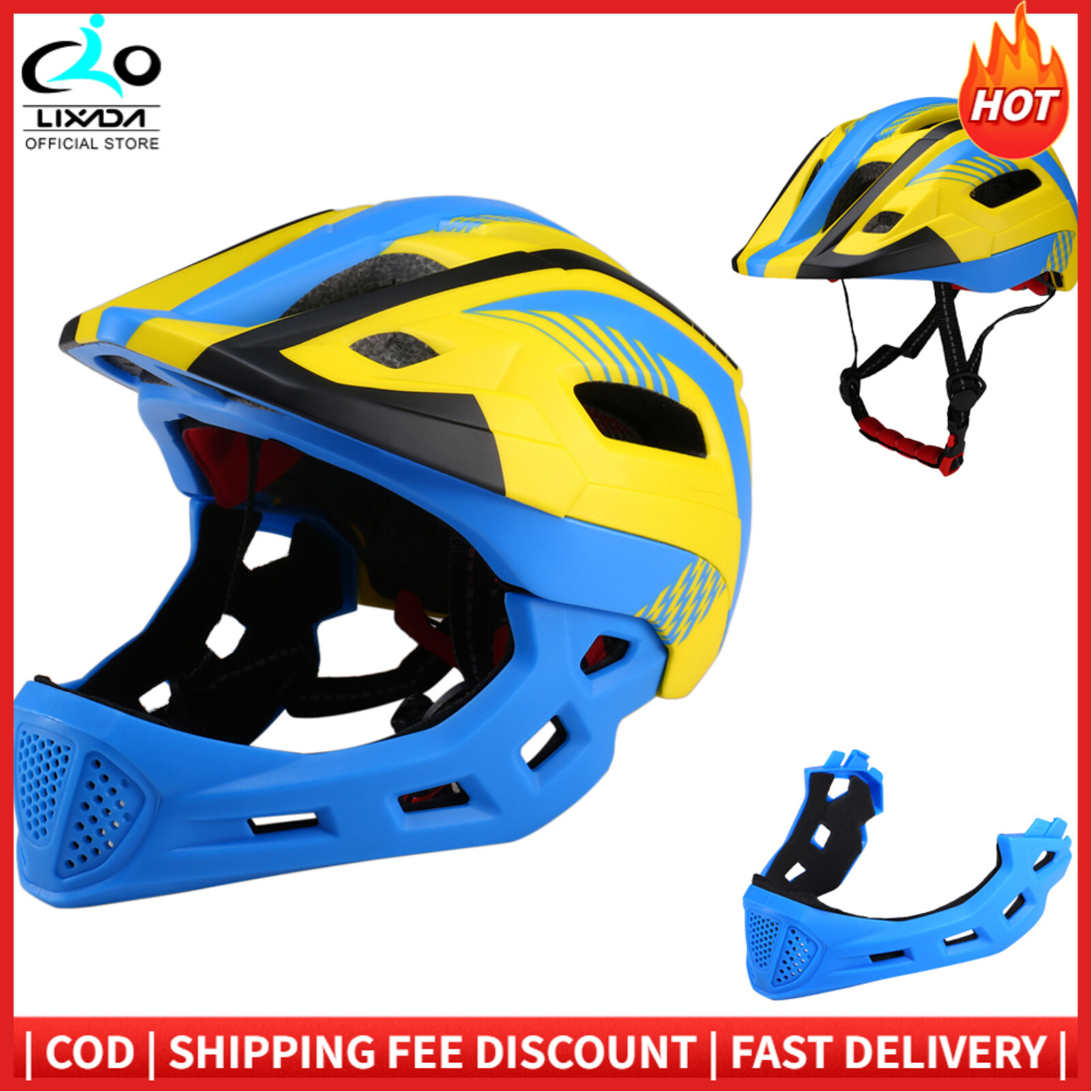 Lixada Kids Detachable Full Face Bike Helmet Breathable Ultralight Cycling Sports Safety Helmet for Bicycle Skateboard Scooter Roller Skating