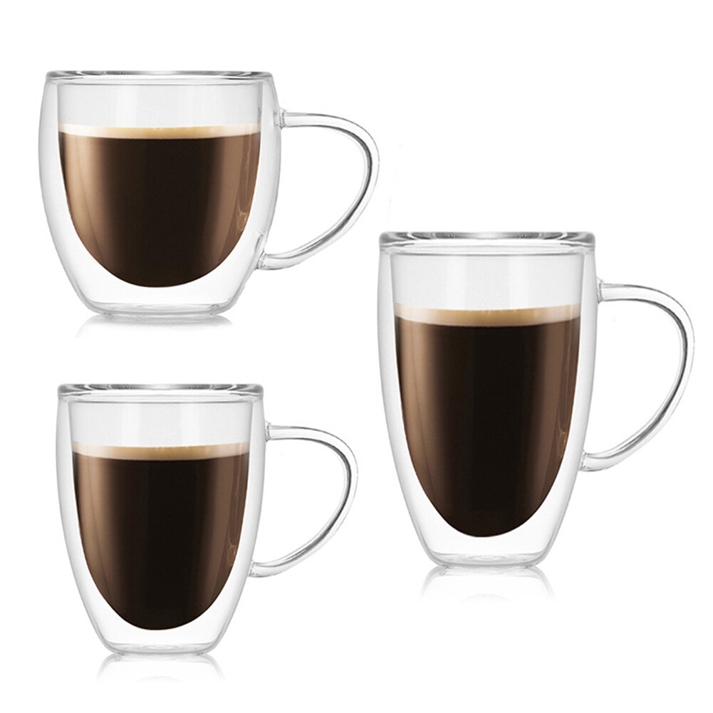 Sanwood® 250/350/450ml Heat Resistant Double Wall Glass Cup Office Coffee Tea Handle Mug